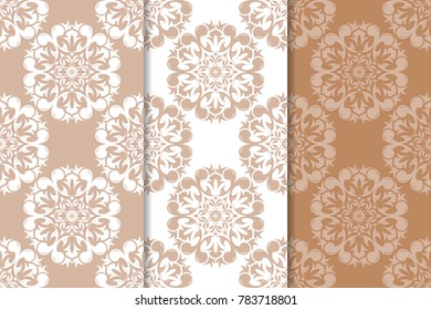 Brown floral backgrounds. Set of seamless patterns for textile and wallpapers