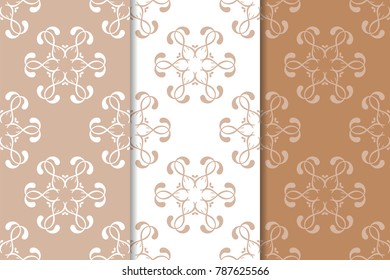 Brown floral backgrounds. Set of seamless patterns