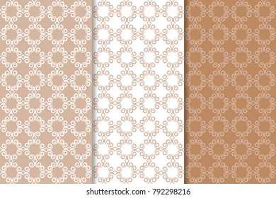 Brown floral backgrounds. Set of seamless patterns