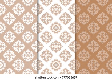 Brown floral backgrounds. Set of seamless patterns for textile and wallpapers