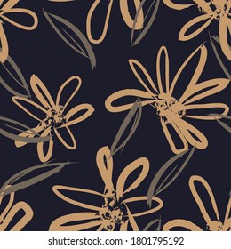 Brown Floral brush strokes seamless pattern background for fashion prints, graphics, backgrounds and crafts