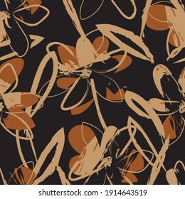 Brown Floral brush strokes seamless pattern background for fashion prints, graphics, backgrounds and crafts
