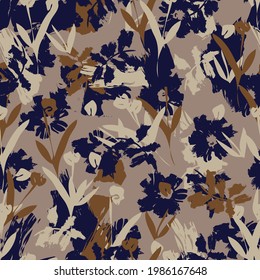 Brown Floral brush strokes seamless pattern background for fashion prints, graphics, backgrounds and crafts