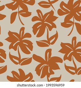 Brown Floral brush strokes seamless pattern background for fashion prints, graphics, backgrounds and crafts