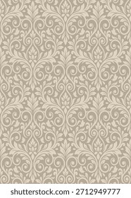 Patrón sin fisuras floral marrón del damasco, Fondo de pantalla elegante del Vector del patrón del damasco, Vector clásico del patrón del damasco para el Fondo de pantalla, tela, marca, empaquetado, invitaciones, Boda, diseño lujoso.