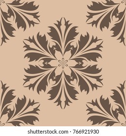 Brown floral design on beige background. Seamless pattern for textile and wallpapers