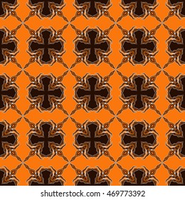 Brown floral floor tiles pattern - vector illustration.