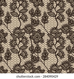 Brown Floral Lace Seamless Pattern. Elegant Textile Background.