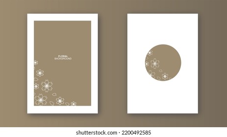 Brown floral minimalistic backgrounds set vector illustration.