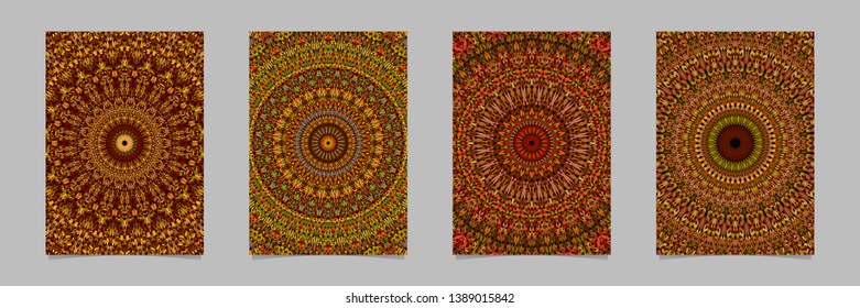Brown floral mosaic mandala pattern brochure background design template set - vector stationery illustrations