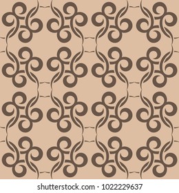 Brown floral ornament on beige background. Seamless pattern for textile and wallpapers