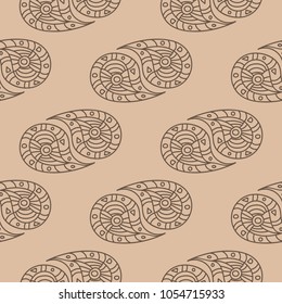 Brown floral ornament on beige background. Seamless pattern for textile and wallpapers