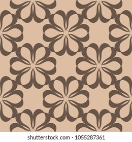 Brown floral ornament on beige background. Seamless pattern for textile and wallpapers