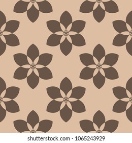 Brown floral ornament on beige background. Seamless pattern for textile and wallpapers