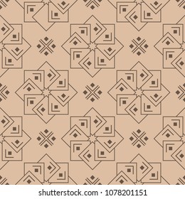 Brown floral ornament on beige background. Seamless pattern for textile and wallpapers