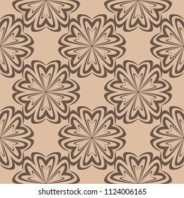 Brown floral ornament on beige background. Seamless pattern for textile and wallpapers