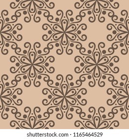 Brown floral ornament on beige background. Seamless pattern for textile and wallpapers