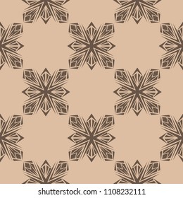Brown floral ornamental design on beige background. Seamless pattern for textile and wallpapers