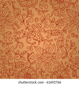 Brown floral seamless ornate pattern with swirls