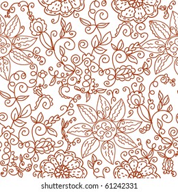 Brown floral seamless pattern with leaves and big flowers