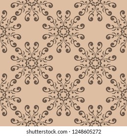 Brown floral seamless pattern on beige background