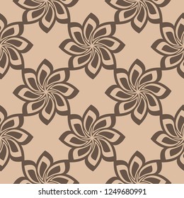 Brown floral seamless pattern on beige background