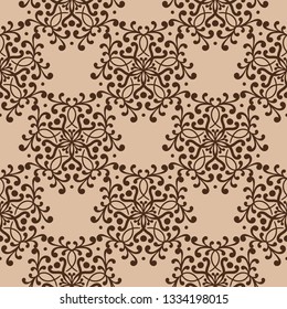 Brown floral seamless pattern on beige background