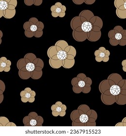 Brown floral seamless pattern on black background for fabric prints, textiles, gift wrapping paper. colorful vector for kids, flat style, print headscarf, scarf