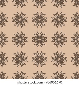 Brown floral seamless pattern on beige background