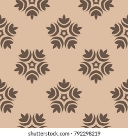 Brown floral seamless pattern on beige background