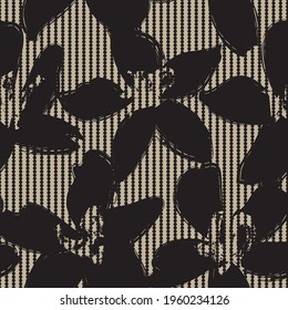 Brown Floral tropical botanical seamless pattern with striped background for fashion textiles and graphics