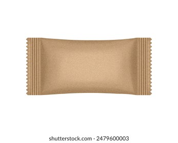 Brown flow pack or pouch with kraft paper texture. Candy, cookie or chocolate bar packaging. Eco packaging mockup