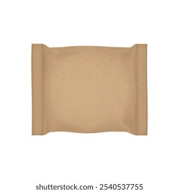 Brown flow pack or pouch with kraft paper texture. Soap, cookie or chocolate bar packaging. Eco packaging mockup	
