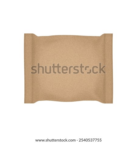 Brown flow pack or pouch with kraft paper texture. Soap, cookie or chocolate bar packaging. Eco packaging mockup	
