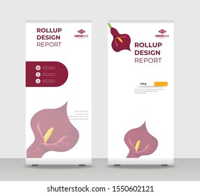 Brown flower Abstract Shapes Modern Exhibition Advertising Trend Business Roll Up Banner Stand Poster Brochure flat design template creative concept. White background Roll Up EPS. Presentation Cover
