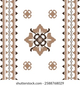 Brown flower damask seamless pattern with decorative elements. Design for wallpaper, pattern fills, background, carpets, sarees, curtains, tiles, and pottery. Baroque style.