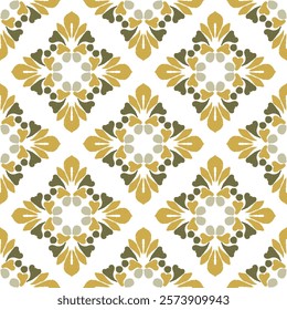 Brown flower ikat seamless pattern with decorative elements. Can be used for wallpaper, pattern fills, ceramic pottery, tiles, backgrounds, and surface textures.