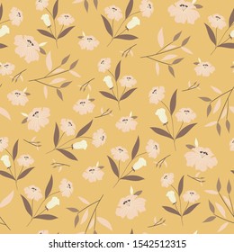 brown flower and leaves flower seamless pattern