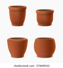 Brown flower pot. Vector realistic illustration