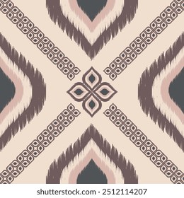 Impressão de flor marrom Ikat padrão, Ikat chevron, Paisley padrão, Elemento vetorial, Vetor abstrato, Batik, bordado de tecido, Padrão étnico, Ogee, Geométrico étnico, Têxtil sem costura, nativo americano