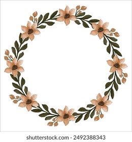 brown flower wreath, arrangement of brown watercolor floral wreath for banner