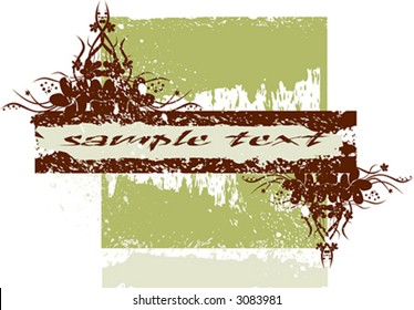 brown flowers banner on green grunge background