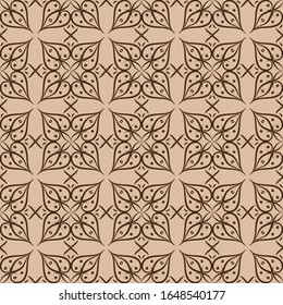 Brown flowers on beige background. Seamless pattern. Vector illustration
