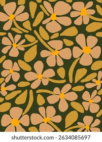 Padrão de flores marrom no fundo verde, ilustrações, estética vetorial para papel de parede, decoração de parede, capas de modelos, impressões de arte