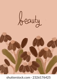 Brown flowers patterns with a note beauty vector, watercolors, for phone case, logo, pillow case, fabric print, wallpaper, social media post, doodle, covers, book covers, wall decor, cards, templates