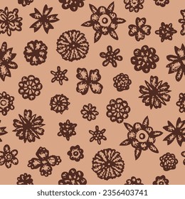  Brown flowers (vector pattern). Can be printed on any material: merch, fabric, home.