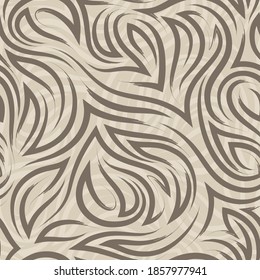 brown flowing lines and corners vector seamless pattern on beige background with light pattern. graceful flowing texture and stripes of brush strokes