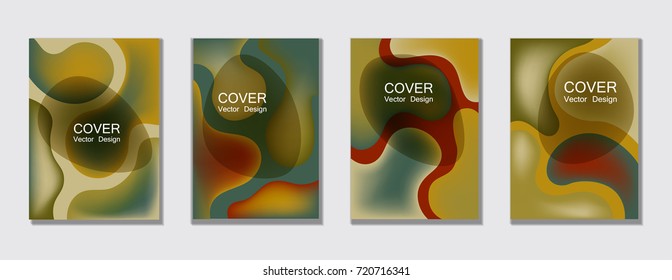 Brown fluid color covers set trendy vector design for business brochure, booklet, flyer. Colorful bubble shapes composition with gradients. Brochure cover design future geometric A4 templates.