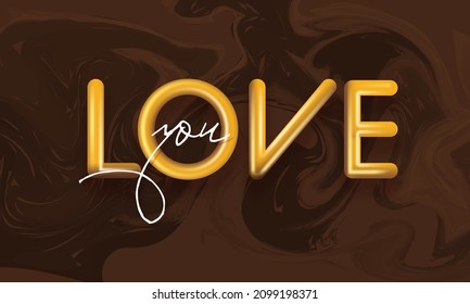 Brown Fluid Marble Background With Love You Font.