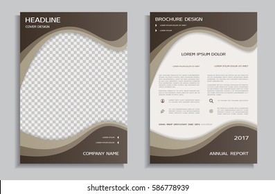 Brown flyer design template with wavy background, front and back brochure page